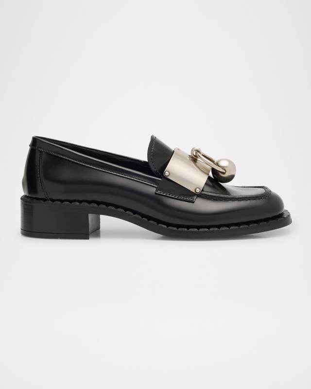 Brushed Leather Ball Chain Loafers